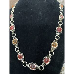 Vintage Napier Goldtone Detailed Amber Red Rhinestone 16”, 4” Extension Necklace